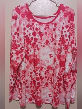 Full Beauty Sport Women's Red Floral Long Sleeve Top 22/24 A-6